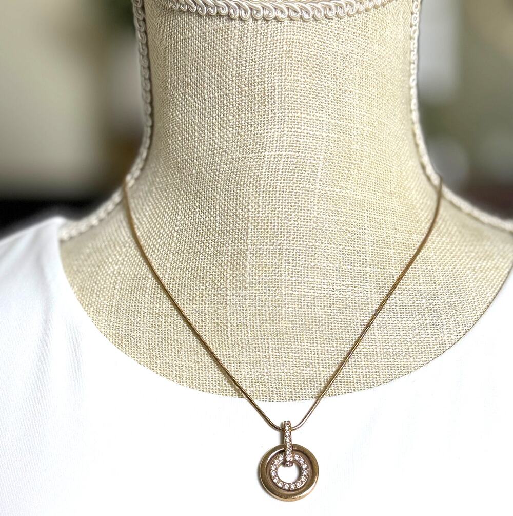 Swarovski Double Circle Necklace Blush/Gold Tone Snake Chain Swan Signed